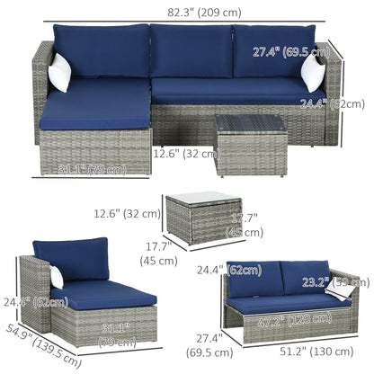 3pcs Modern Rattan Sofa Set, Wicker Patio Furniture Set with Coffee Table, Cushions, Pillows