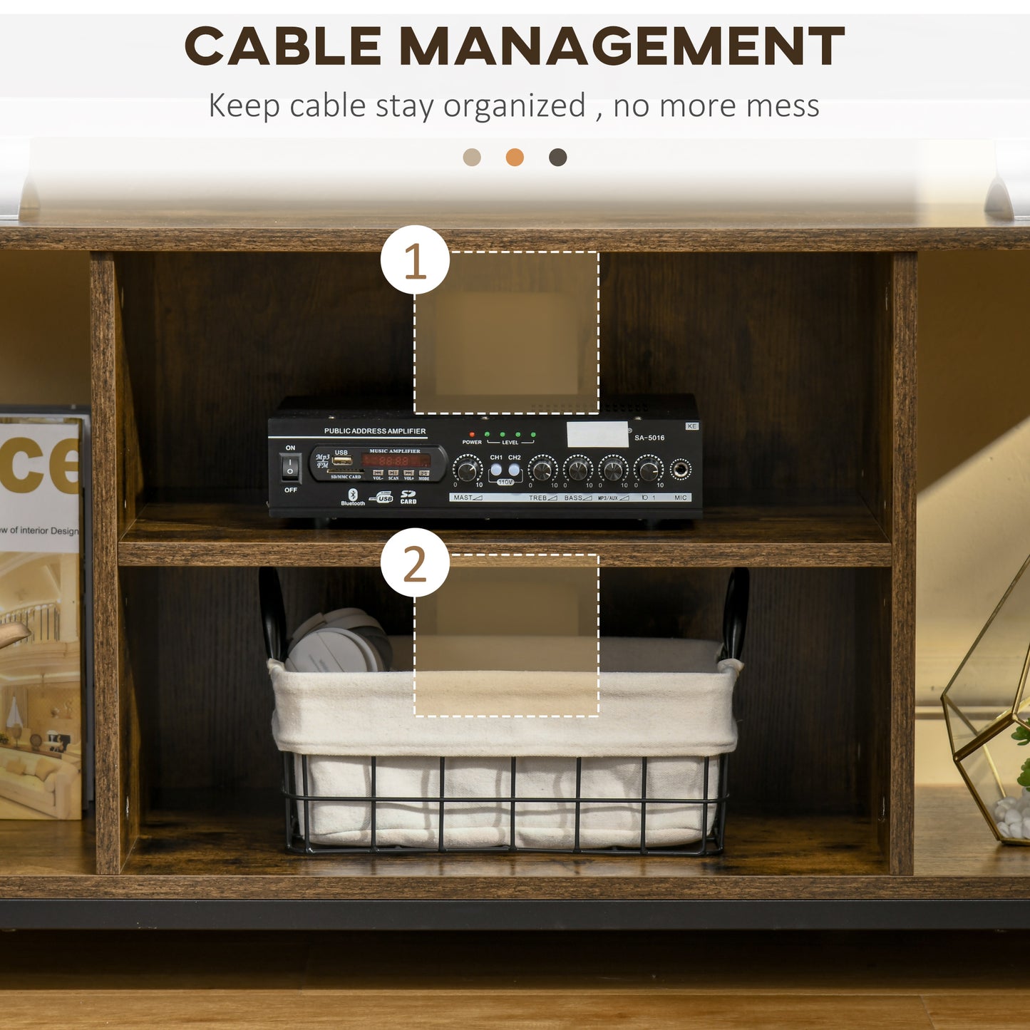 TV Stand for TVs Up to 55 Inches, TV Console with Open Storage Shelves, Entertainment Center for Living Room, Rustic Brown