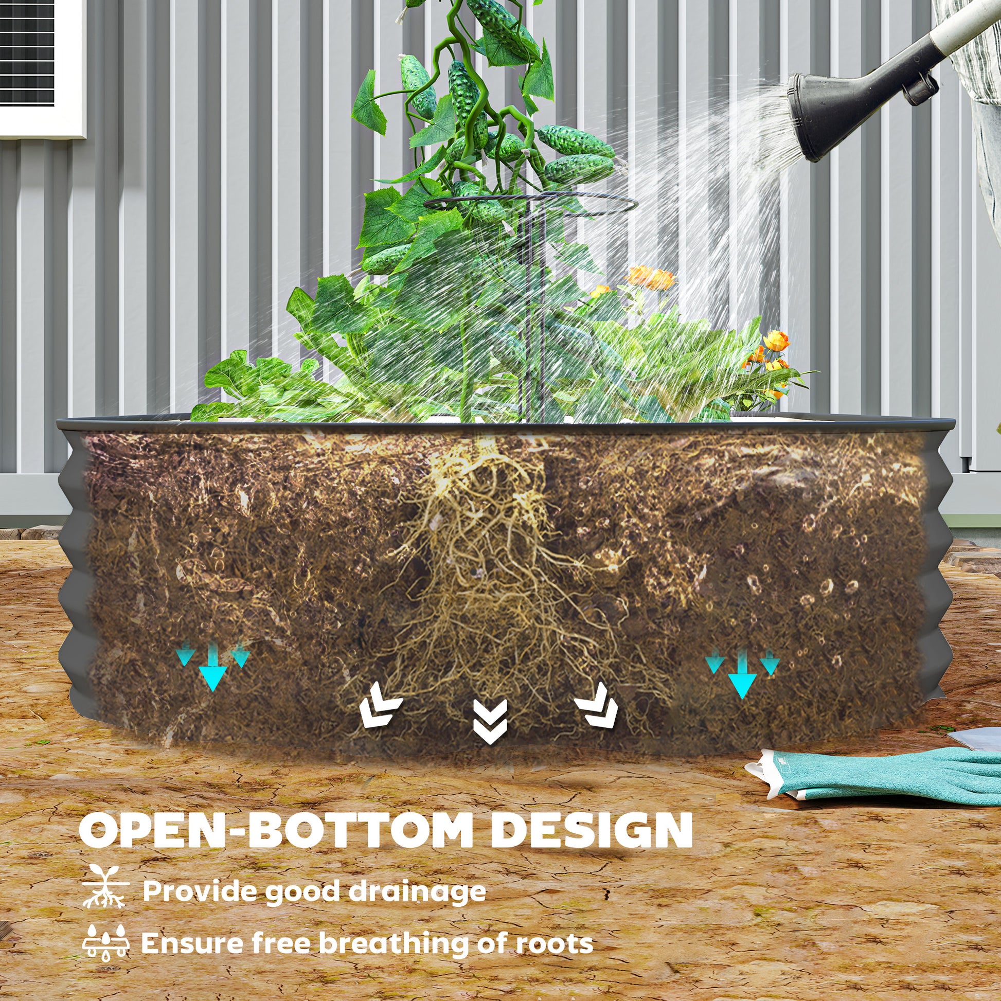 6' x 3' x 1' Large Outdoor Planter Box, Galvanized Raised Garden Bed with Metal Plant Stake, Dark Grey