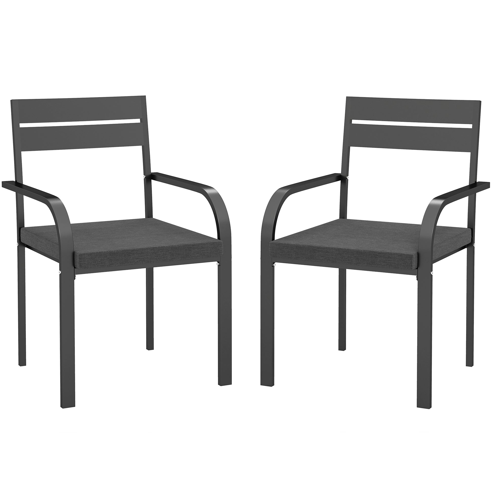 2 Piece Outdoor Dining Chairs with Aluminum Frame, Soft Cushion, for Deck, Garden, Balcony, Poolside, Grey