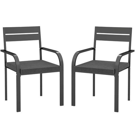 2 Piece Outdoor Dining Chairs with Aluminum Frame, Soft Cushion, for Deck, Garden, Balcony, Poolside, Grey