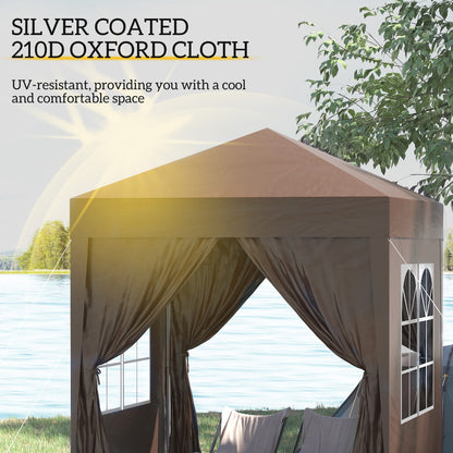 6.6'x6.6' Pop Up Canopy Tent with Sidewalls, Instant Sun Shelter Camping Gazebo with Carry Bag, Brown