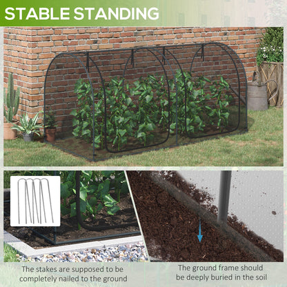 8' x 4' Crop Cage, Garden Plant Protector, with 2 Zippered Doors and 6 Ground Stakes, for Garden, Yard, Lawn, Black