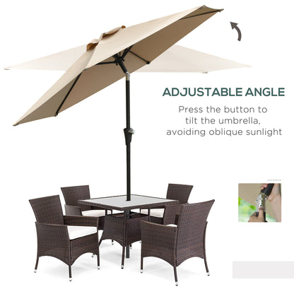 Patio Sun Umbrella, Outdoor Parasol with 6 Ribs, Khaki