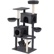 66 Inch Large Cat Tree with 2 Door Condos, 3 Big Hammocks, Plush Top Perch, Sisal Scratching Posts, Dark Grey
