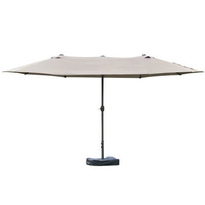 15' Outdoor Patio Umbrella with Twin Canopy Sunshade Steel Table Umbrella w/ Lift Crank, Cross base, Sandbag, Light Grey