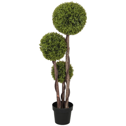 45 Inch Potted Fake Plant, Artificial Boxwood Topiary Tree, Triple Ball Tree for Indoor and Outdoor, Green