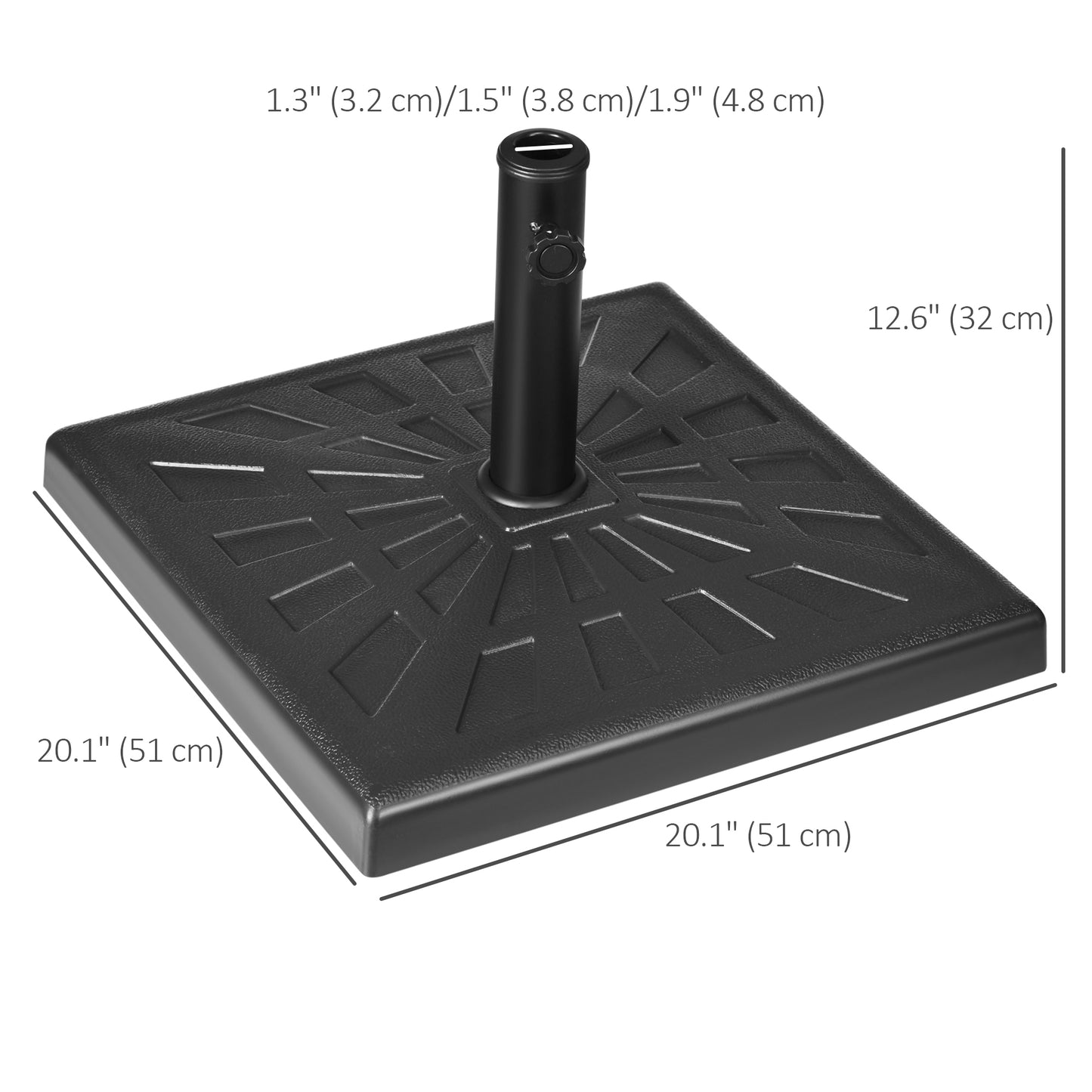 42 lb Heavy Duty Patio Umbrella Stand, 20" Resin Outdoor Umbrella Base, Square Market Umbrella Holder, Black
