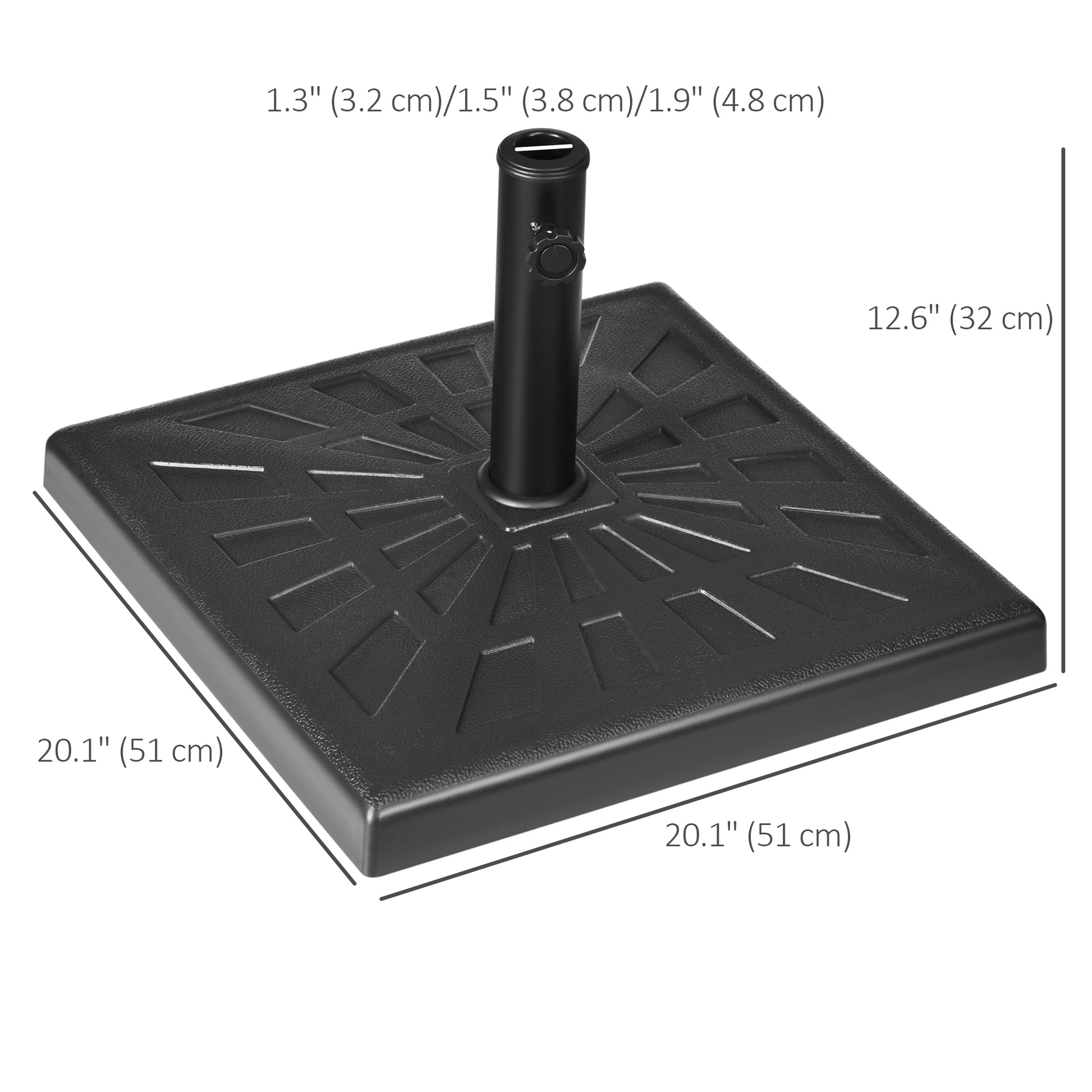 42 lb Heavy Duty Patio Umbrella Stand, 20" Resin Outdoor Umbrella Base, Square Market Umbrella Holder, Black