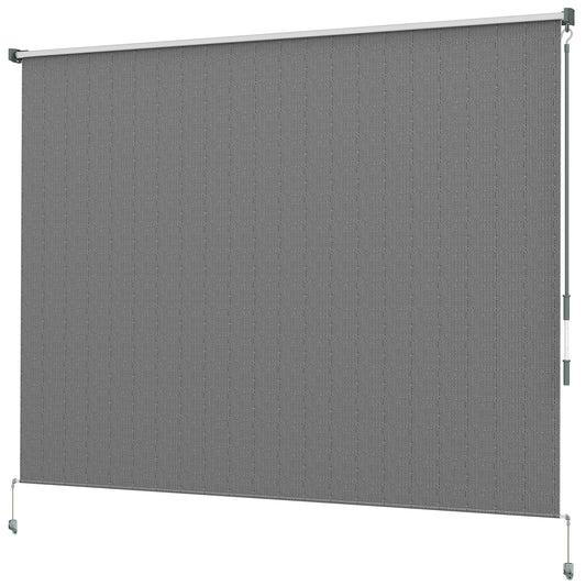 8' x 6' Patio Door Blinds, Outdoor Roller Shades, Cordless Roll Up Shade for Porch Gazebo, Dark Grey