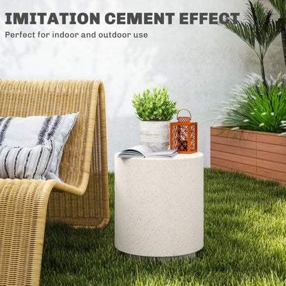 Terrazzo Finish Side Table, 17" Round End Table for Indoor and Outdoor, Cream White