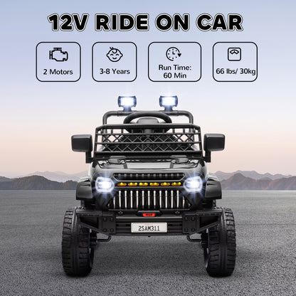 Qaba 12V Ride on Truck, Electric Car for Kids with Remote Control, Suspension, 3 Speeds, USB Music Headlights, Black
