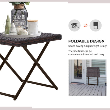 Patio Wicker Coffee Table, Outdoor PE Rattan Garden Folding Side Table, 15.75"x15.75"x15.75", Brown