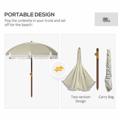 6.2' Beach Umbrella for Travel, Vent, Ruffles, Carry Bag, Portable Outdoor Umbrella for Garden, Light Green