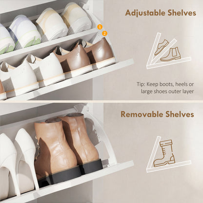 Shoe Storage Cabinet with 3 Flip Drawers and Adjustable Shelves for 9-18 Pairs of Shoes, White