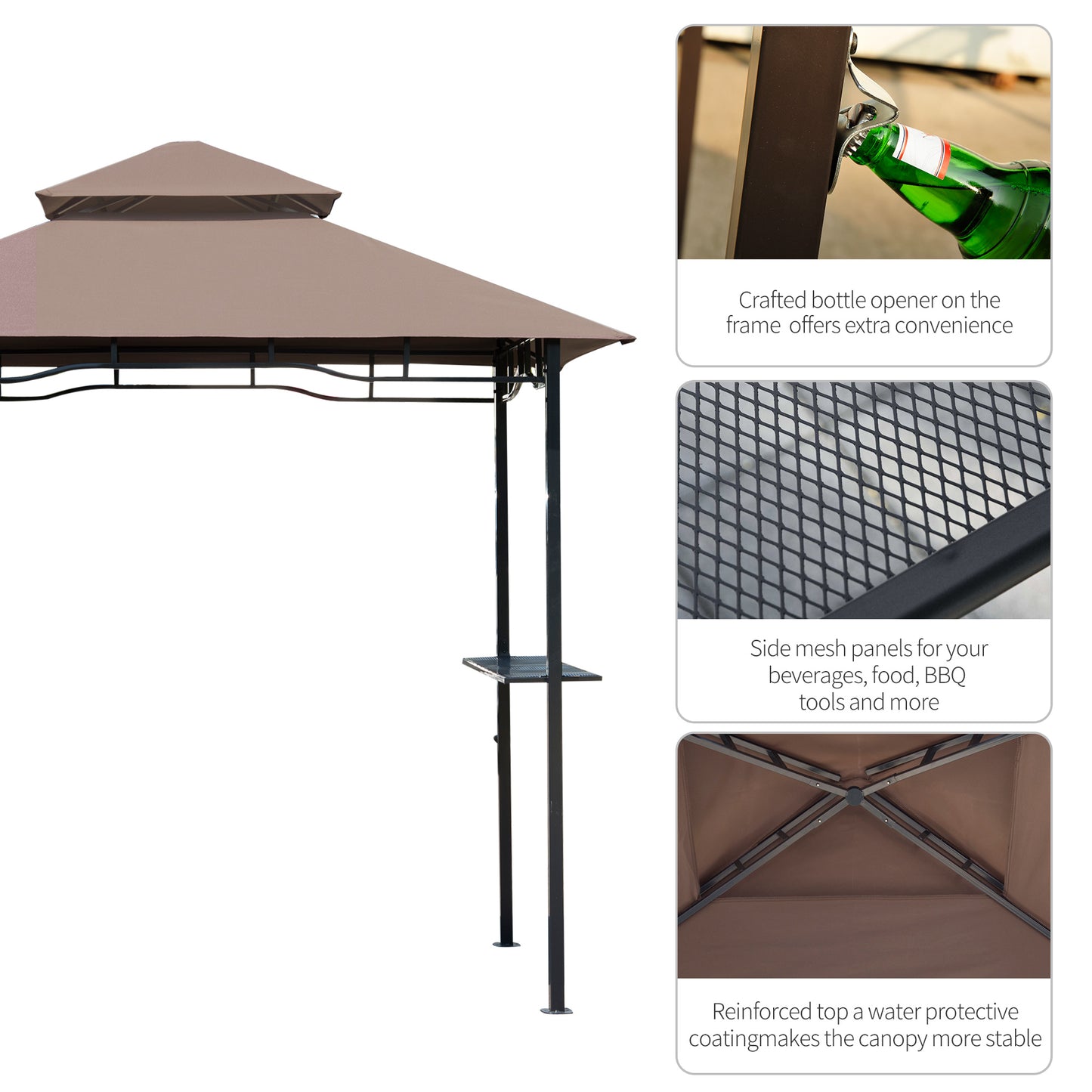 8' x 5' BBQ Grill Gazebo Tent with Double Tiered Canopy for Outdoor Sun Shade, Coffee