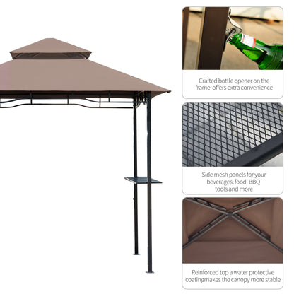 8' x 5' BBQ Grill Gazebo Tent with Double Tiered Canopy for Outdoor Sun Shade, Coffee