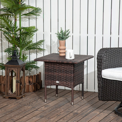 20" Patio Wicker Coffee Table, Outdoor Coffee Table with Plastic Board Underneath the Woven Tabletop for Patio, Garden, Balcony, Mixed Brown
