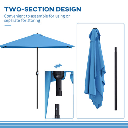 8ft Half Round Umbrella Outdoor Balcony Parasol Patio Garden Outdoor Window Sun Shade w/ 5 Ribs