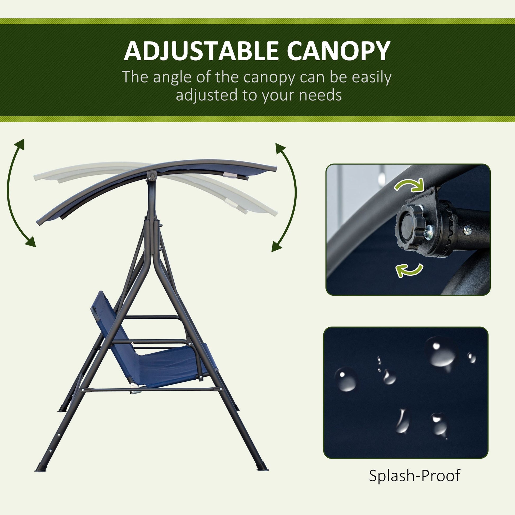 3-Seater Outdoor Porch Swing with Adjustable Canopy, Patio Swing Chair for Garden, Poolside, Backyard, Dark Blue