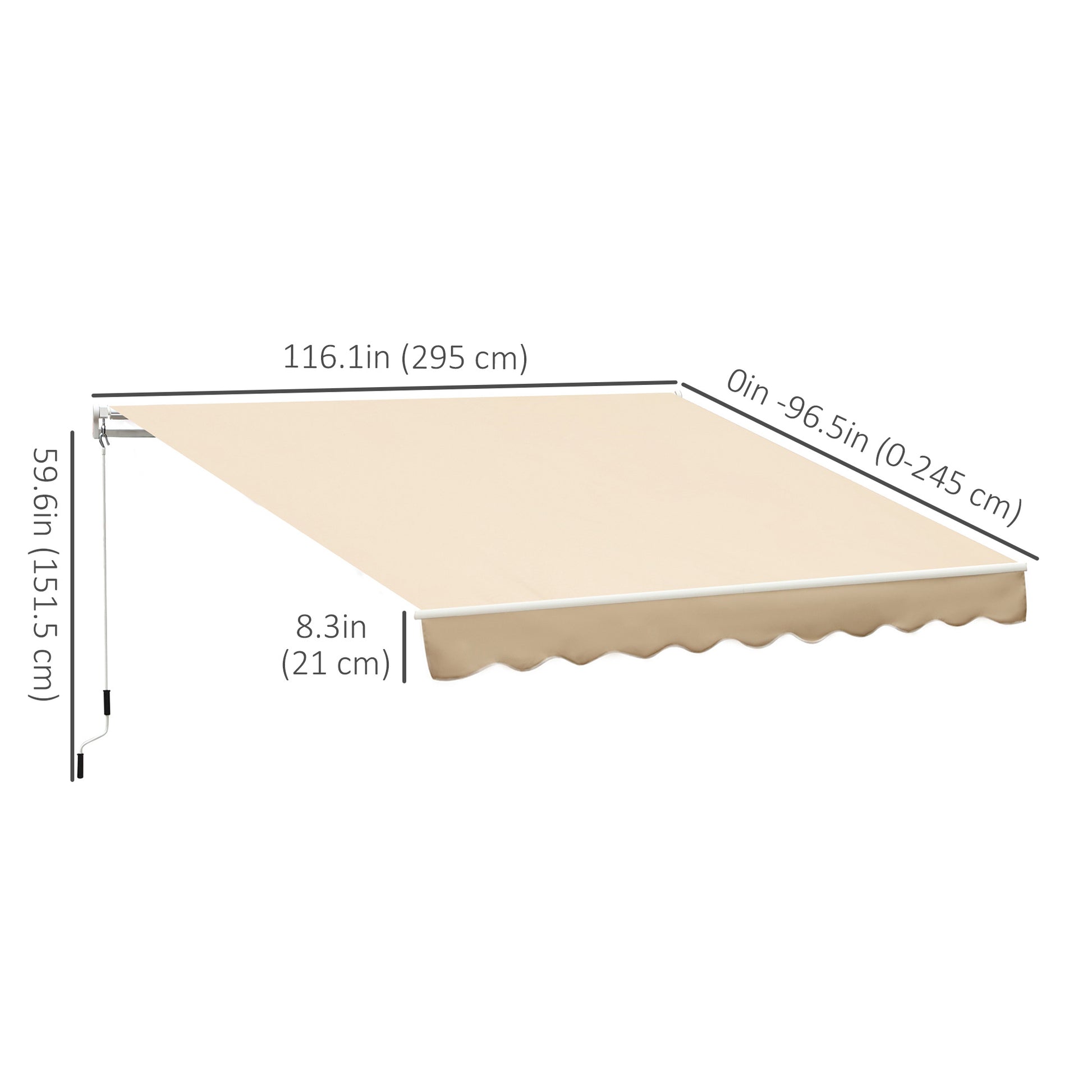 10' x 8' Manual Retractable Awning, Sun Shade Shelter Canopy, with Aluminum Frame and UV Protection for Patio Deck Yard Window Door, Beige