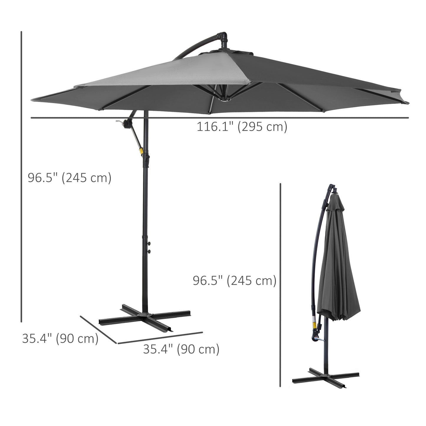 9.7ft Offset Patio UmbrellaCantilever Parasol with Crank Handle, 8 Ribs and Cross Base for Outdoor, Sun Shade, Cream