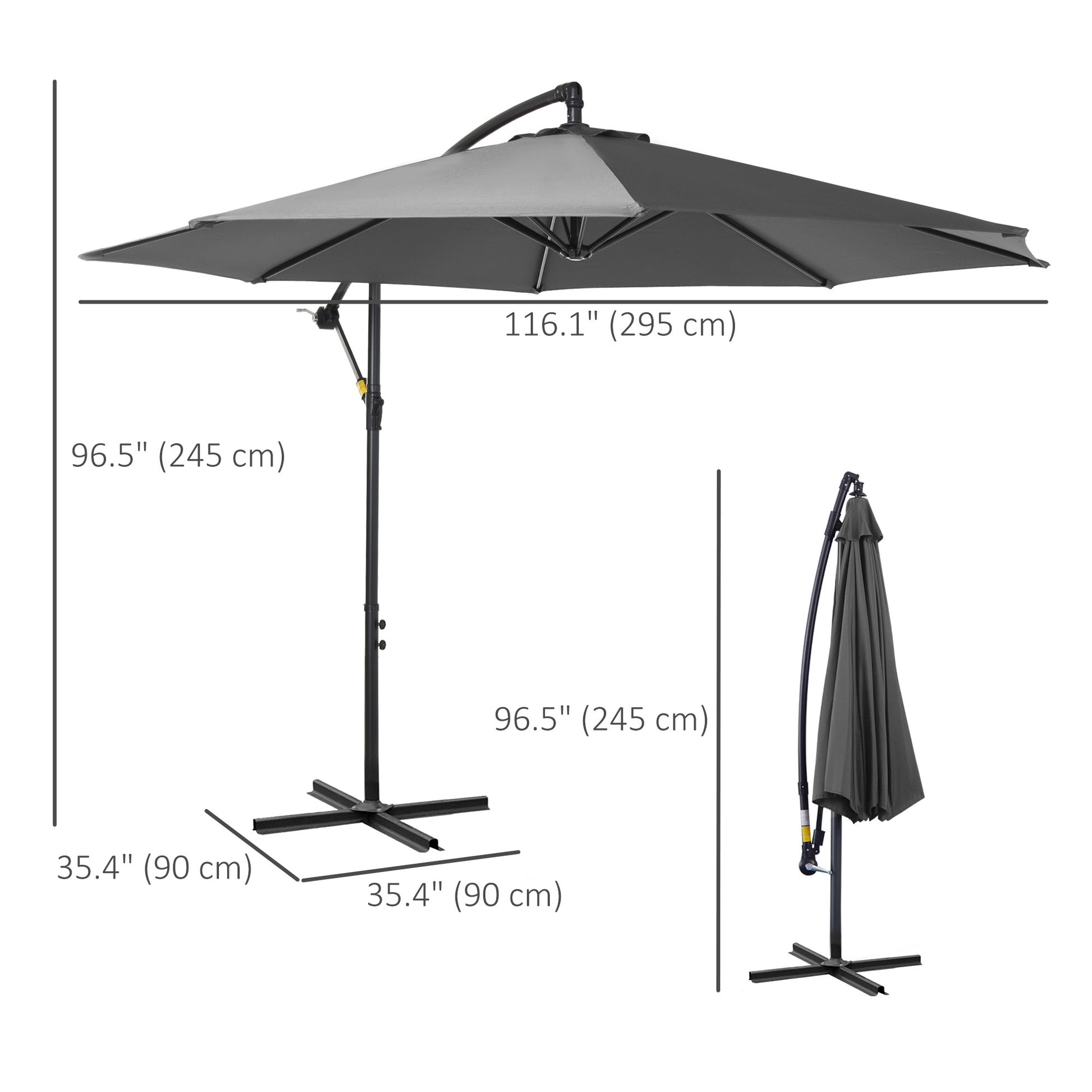 9.7ft Offset Patio UmbrellaCantilever Parasol with Crank Handle, 8 Ribs and Cross Base for Outdoor, Sun Shade, Cream