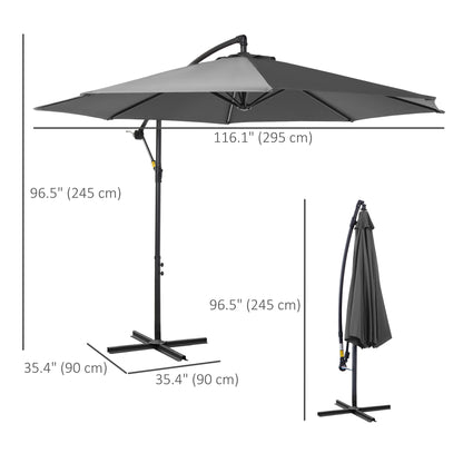 9.7ft Offset Patio UmbrellaCantilever Parasol with Crank Handle, 8 Ribs and Cross Base for Outdoor, Sun Shade, Cream