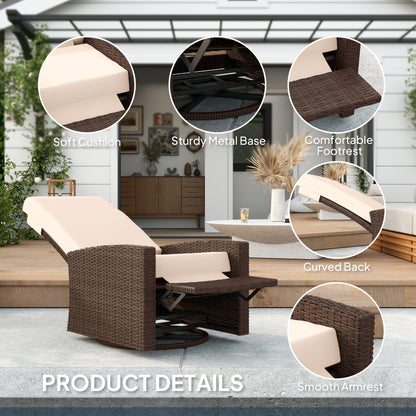 Outdoor Rattan Wicker Lounge Chair with Footrest & Soft Cushion for Patio, Garden, Backyard, Cream White