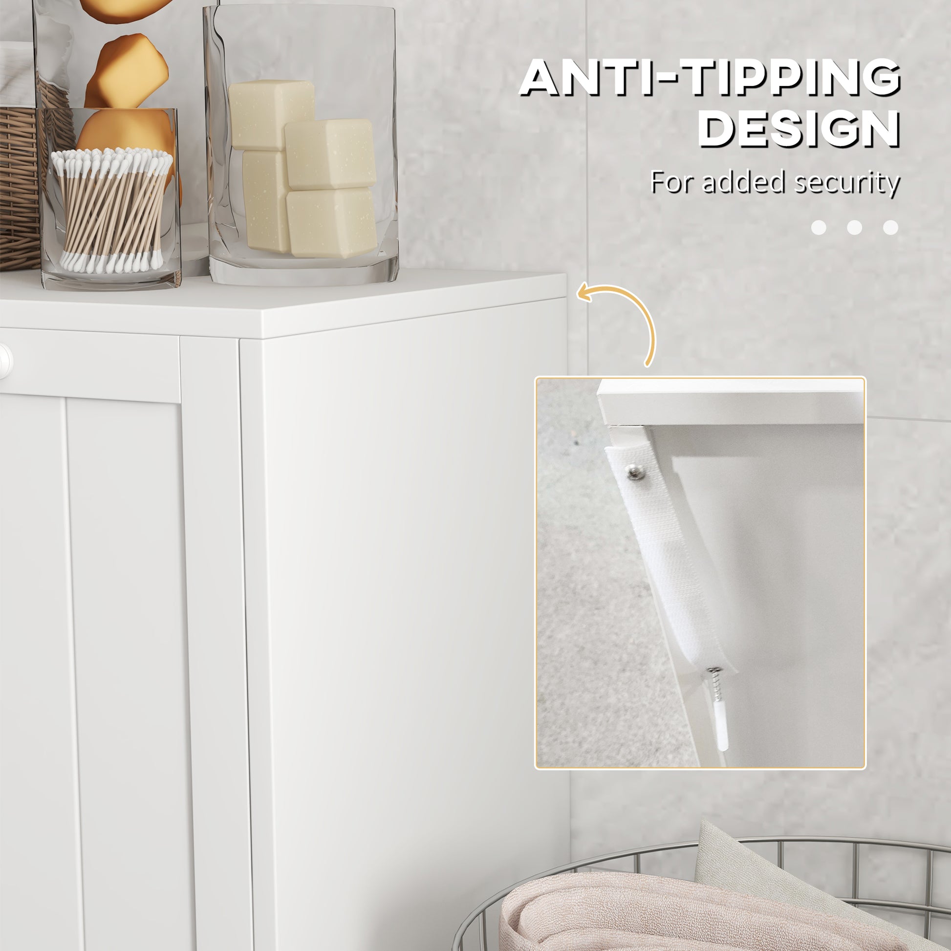 Tilt-Out Laundry Storage Cabinet, Modern Laundry Hamper with 2 Compartments for Bathroom Washroom, White