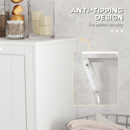 Tilt-Out Laundry Storage Cabinet, Modern Laundry Hamper with 2 Compartments for Bathroom Washroom, White