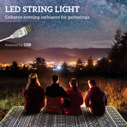 Outdoor Rug Carpet with USB Lights Reversible Patio Rug with Carry Bag for Camping 12' x 9'