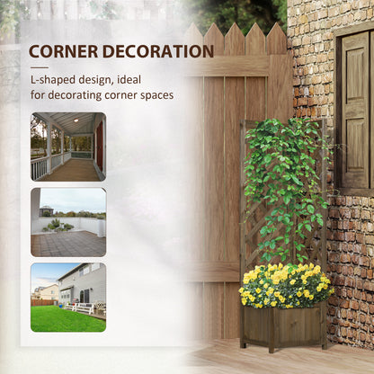 Raised Garden Bed Wood Planter with Trellis for Vine Climbing, 16" x 16" x 57", Carbonized