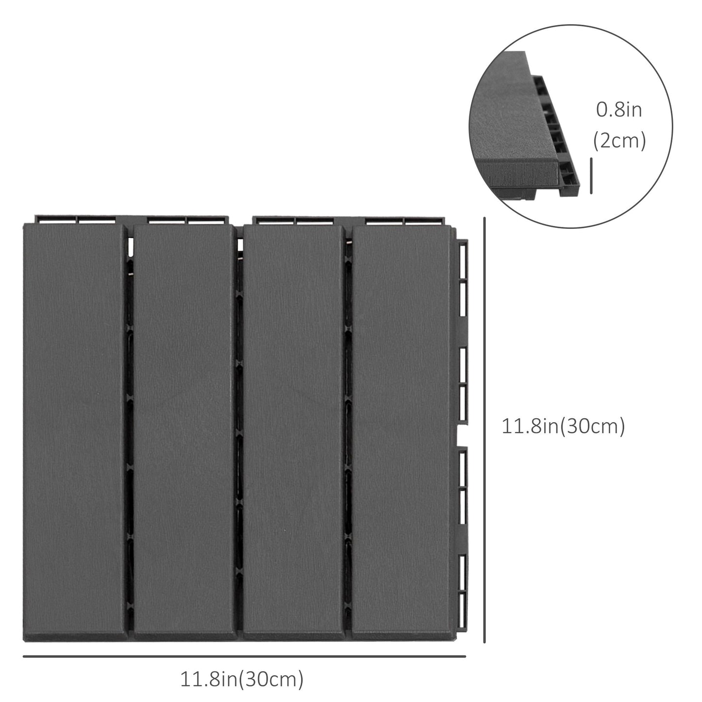 9 Pcs PP Interlocking Composite Deck Tile, 12" x 12" Outdoor Flooring Tiles for Indoor and Outdoor Use, Tools Free Assembly, Black