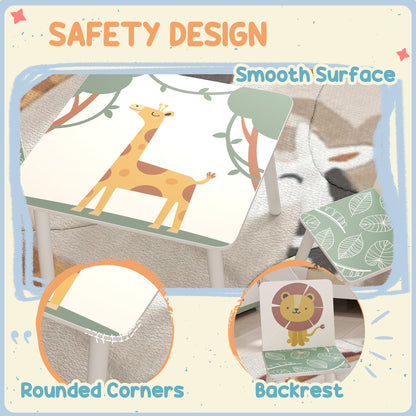 Qaba 3-Piece Kids Table and Chair Set with Animal Pattern for Boys and Girls Aged 3-8, Bedroom, Nursery, Playroom, Green