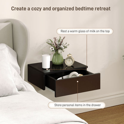 Set of 2 Wall Mounted Bedside Tables, Floating Nightstands with Drawer for Bedroom, Black