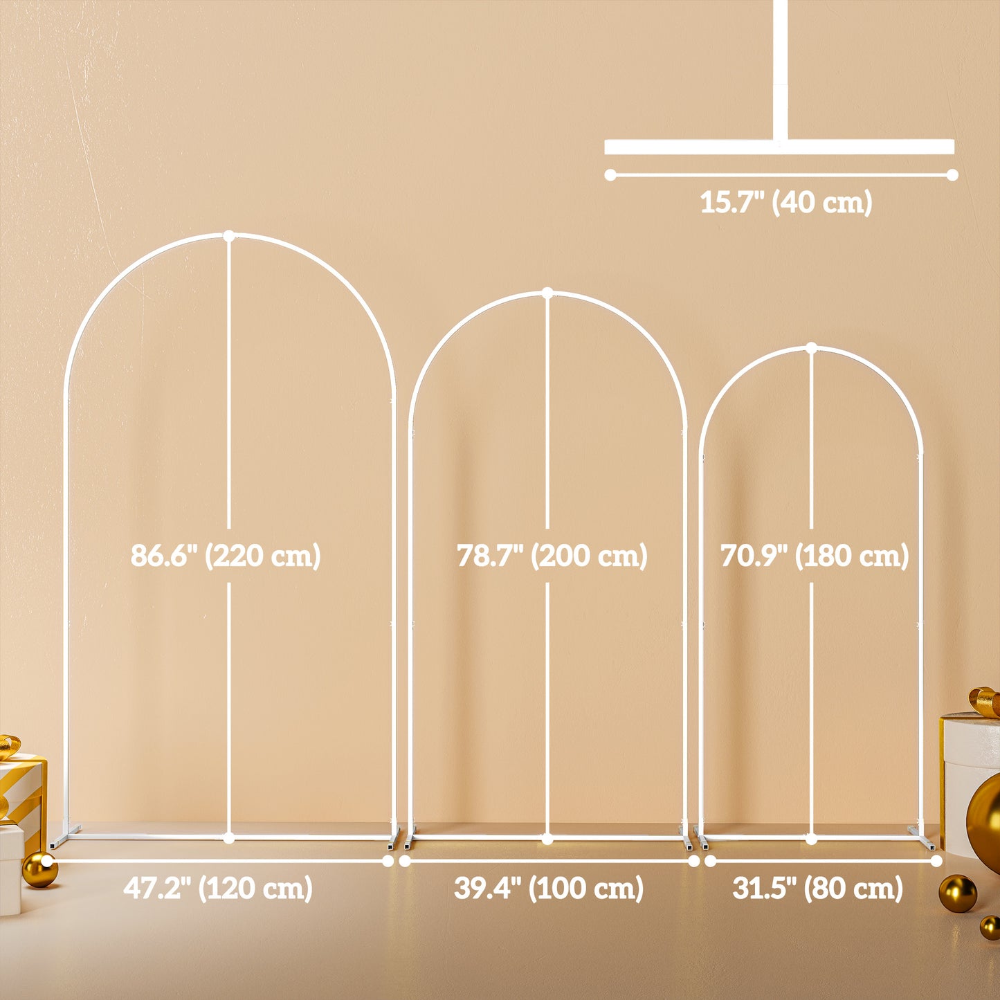 Wedding Arch, 7/6.5/6 ft Metal Balloon Arch Backdrop Stand Set of 3 for Birthday Party, Bridal Shower, White