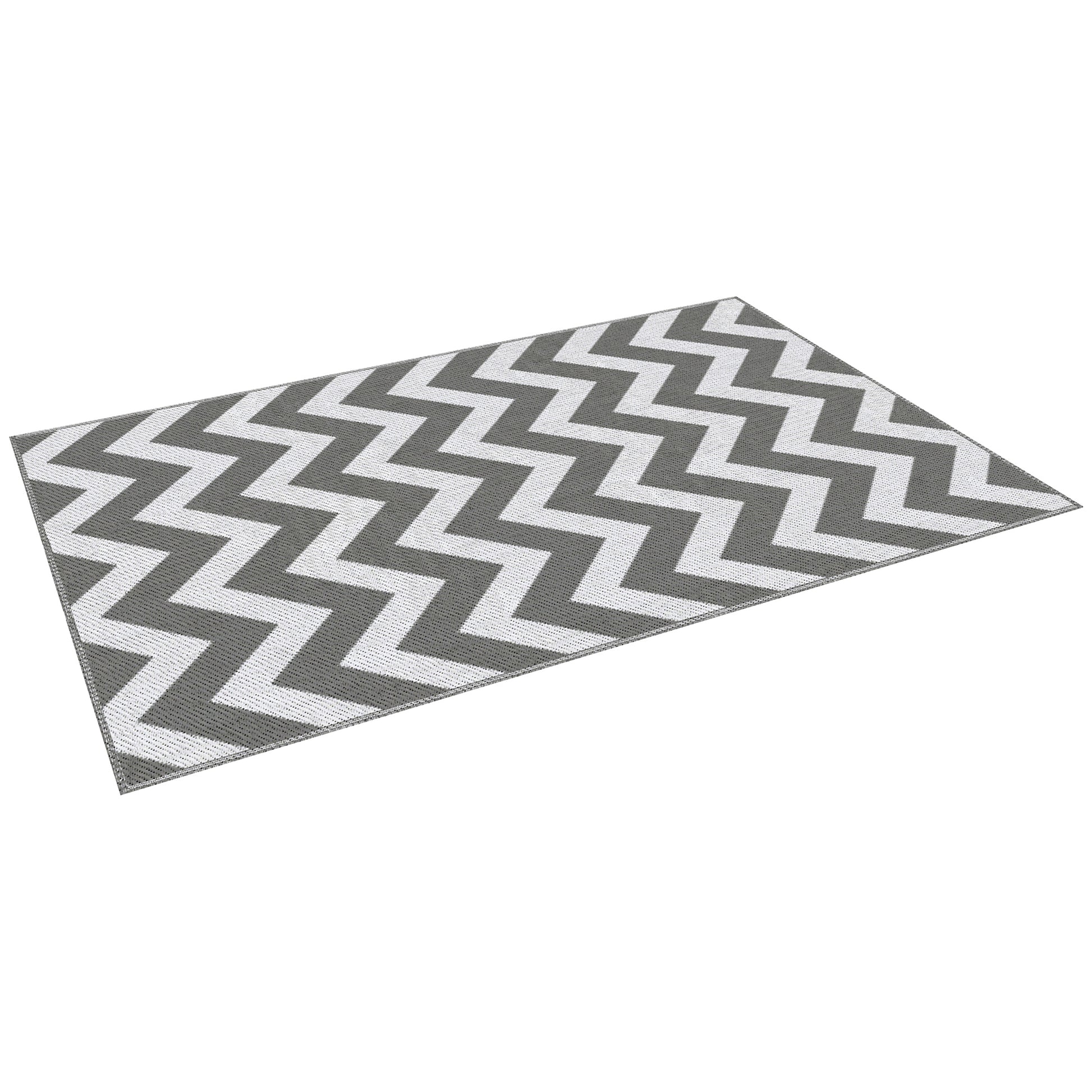Reversible Outdoor RV Rug, Patio Floor Mat, 4' x 6' Plastic Straw Rug for Backyard, Deck, Beach, Camping, Grey & White