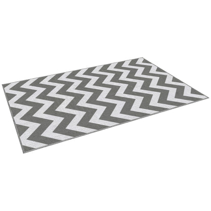 Reversible Outdoor RV Rug, Patio Floor Mat, 4' x 6' Plastic Straw Rug for Backyard, Deck, Beach, Camping, Grey & White