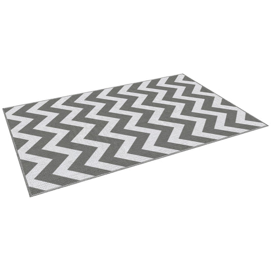 Reversible Outdoor RV Rug, Patio Floor Mat, 4' x 6' Plastic Straw Rug for Backyard, Deck, Beach, Camping, Grey & White