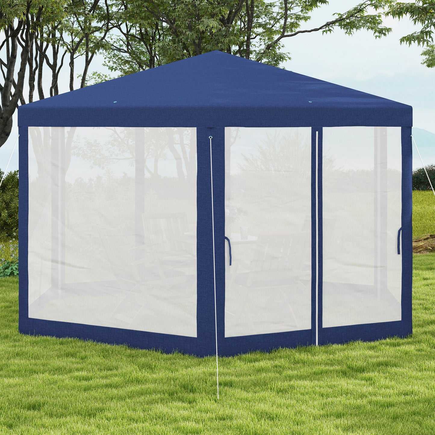 Hexagon Party Tent, Patio Gazebo with Netting Mesh, Blue