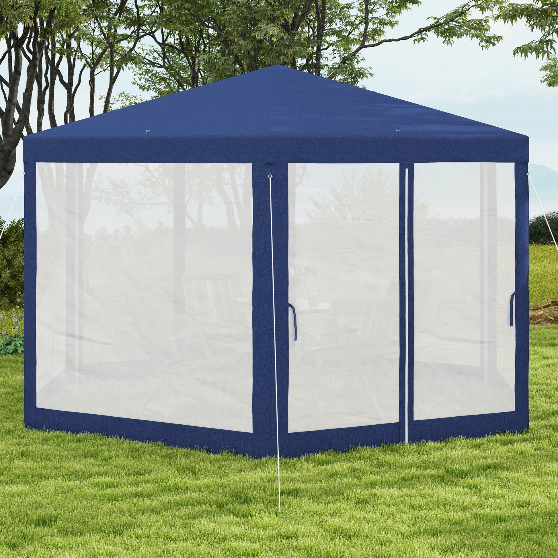 Hexagon Party Tent, Patio Gazebo with Netting Mesh, Blue