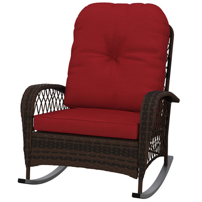 Outdoor Wicker Rattan Rocking Chair Patio Rocker with Thick Cushions for Garden Backyard Porch, Red