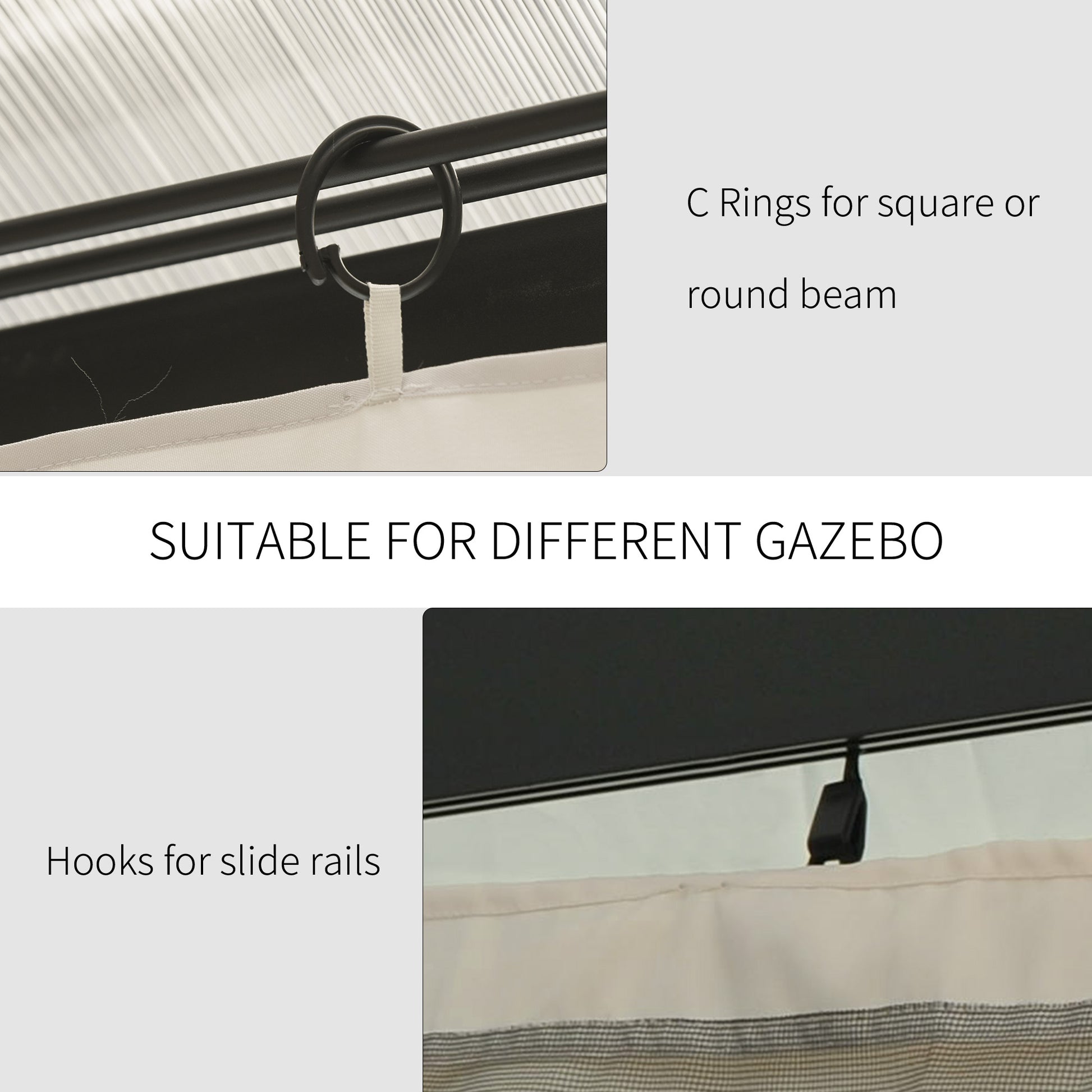 Gazebo Curtains, 10' x 13' Universal Replacement Privacy Curtain, 4-Panels Sidewall with Hooks/C-Rings, Beige