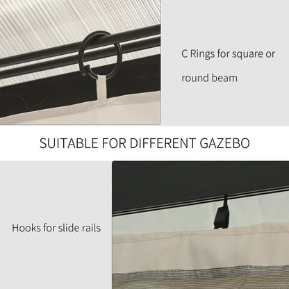 Gazebo Curtains, 10' x 13' Universal Replacement Privacy Curtain, 4-Panels Sidewall with Hooks/C-Rings, Beige