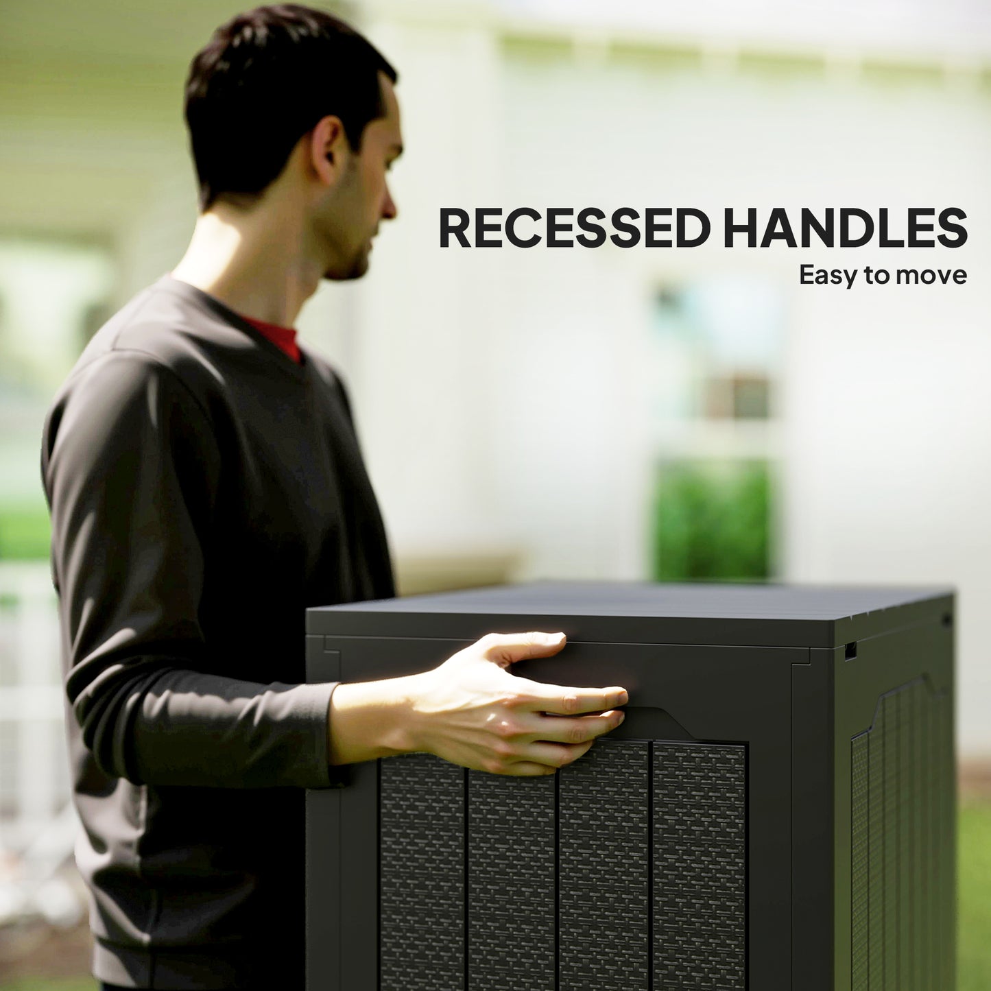 28 Gallon Deck Box, Resin Outdoor Storage Box with Handles, Waterproof and UV Resistant Storage Container