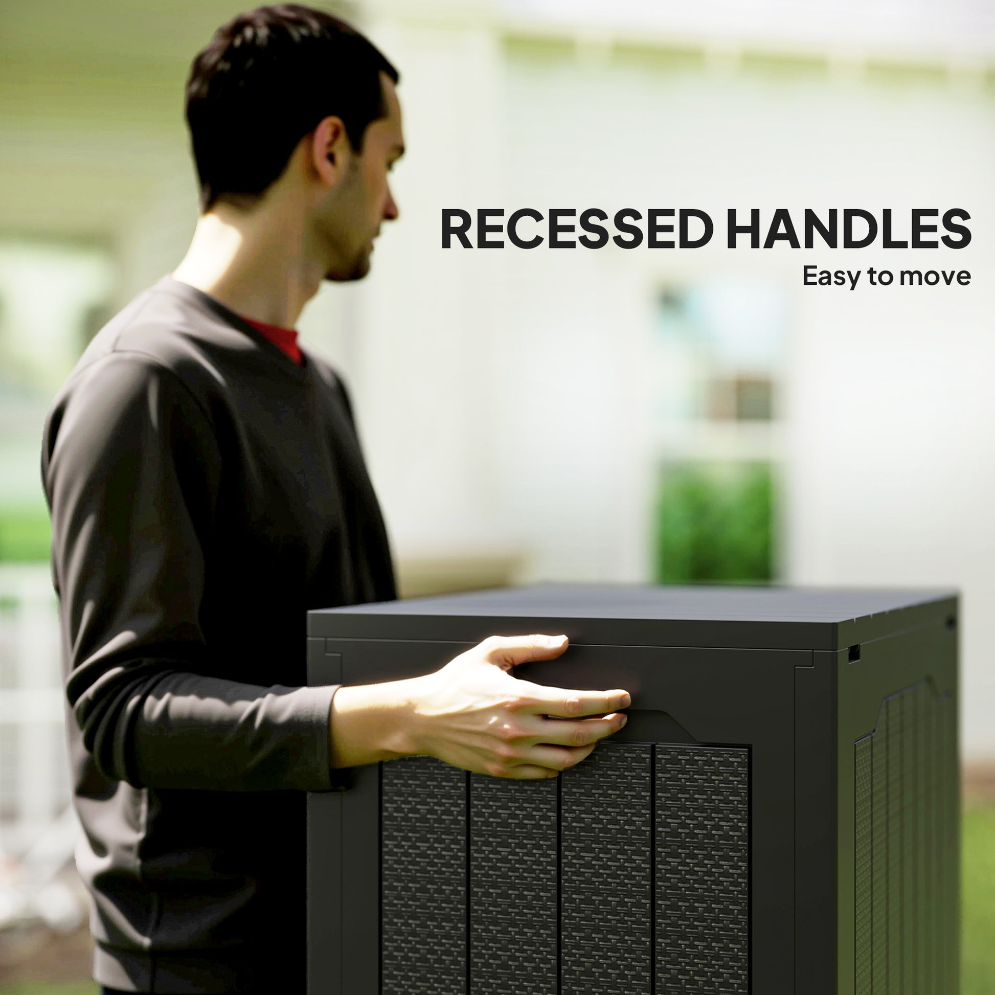 28 Gallon Deck Box, Resin Outdoor Storage Box with Handles, Waterproof and UV Resistant Storage Container