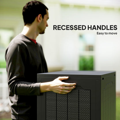 28 Gallon Deck Box, Resin Outdoor Storage Box with Handles, Waterproof and UV Resistant Storage Container