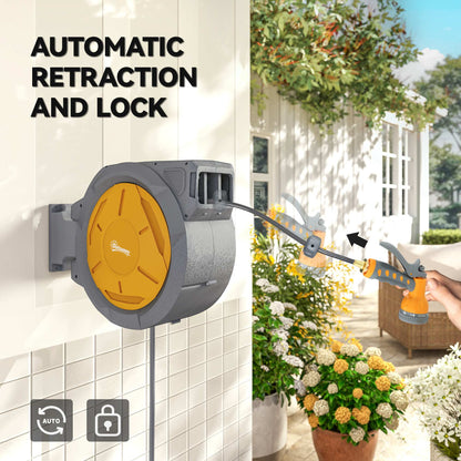 1/2 in x 100ft Wall Mounted Garden Hose Reel, Retractable Water Hose Reel with Auto Rewind, Any Length Lock, Orange