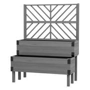 Raised Garden Bed with Trellis, 2 Tier Wooden Elevated Planter Box for Vegetables, Flowers, Herbs, Grey